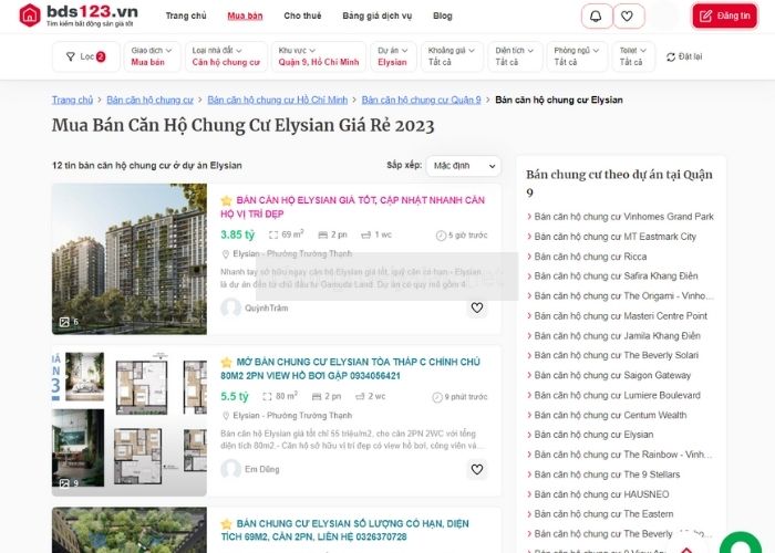 Nên mua chung cư Elysian tại website BĐS nào?